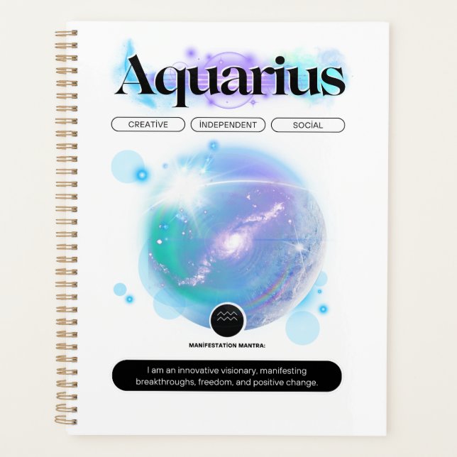 Modernes Zodiac Sign Aquarius Quote Air Element Planer (Vorderseite)