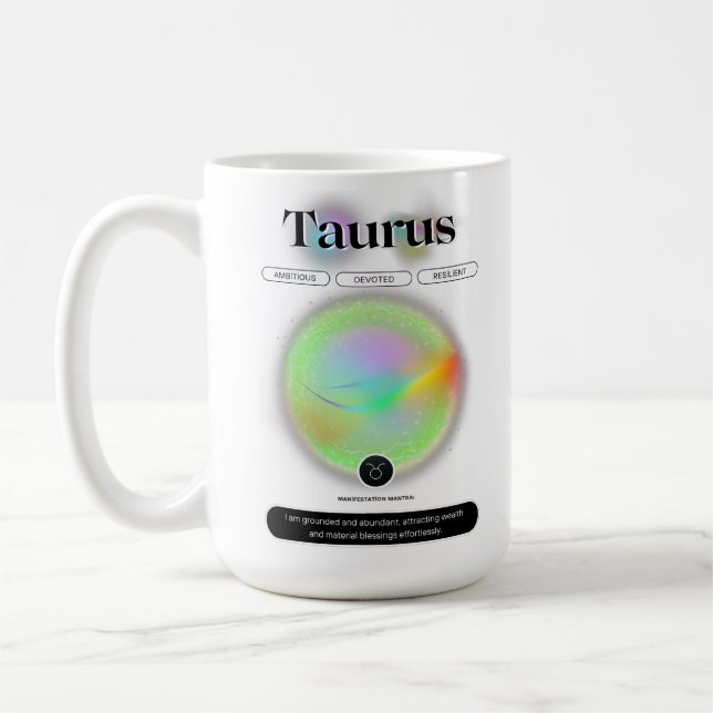 Modernes Zodiac-Zeichen Taurus Zitat-Erdelement Kaffeetasse (Links)
