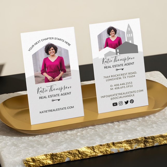 Modernes Zuhause Beruflich Real Anwesen Agent Foto Visitenkarte (Minimal Professional Real Estate Agent Photo Logo Business Card1)