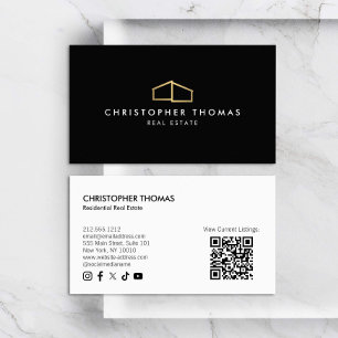 Modernes Zuhause-Logo Real Anwesen Black/Gold QR-C Visitenkarte