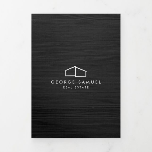 Modernes Zuhause Real Anwesen Logo Dunkles Holz Dreifach Gefaltete Karte (Cover)