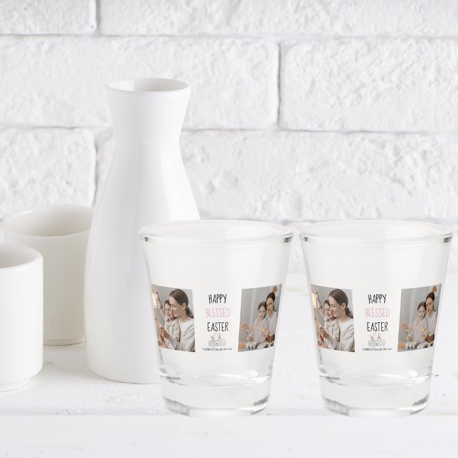 Modernes Zwei-Foto | Glücklich gesegnetes Ostern | Schnapsglas (Von Creator hochgeladen)