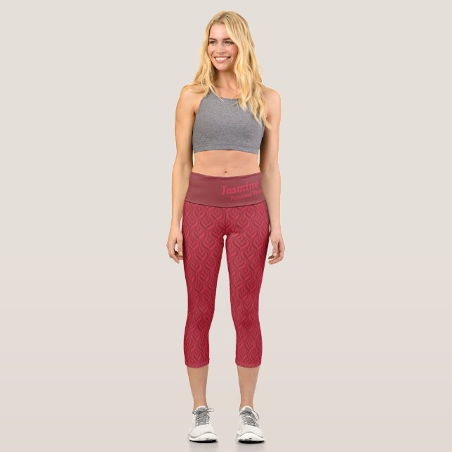 Modernes, zweifarbiges Muster mit Name und Firma Capri Leggings (Vorderseite)
