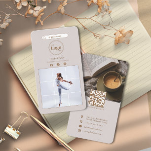 Modernes, zweiseitiges Instagram-Foto elegant beig Visitenkarte