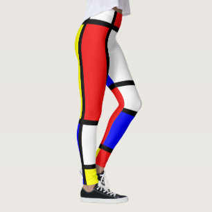Modernismus-rotes blaues gelbes weißes abstraktes leggings