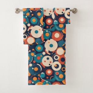 Modernistische Facetten Orbit Orange Türkis Badhandtuch Set