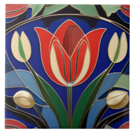 Modernistische Jugendstil-Blume Rote Tulip Fliese
