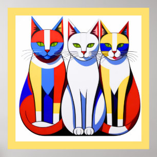 Modernistische Katzen Lebendige Tri-Colour-Katzen  Poster