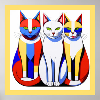 Modernistische Katzen Lebendige Tri-Colour-Katzen  Poster