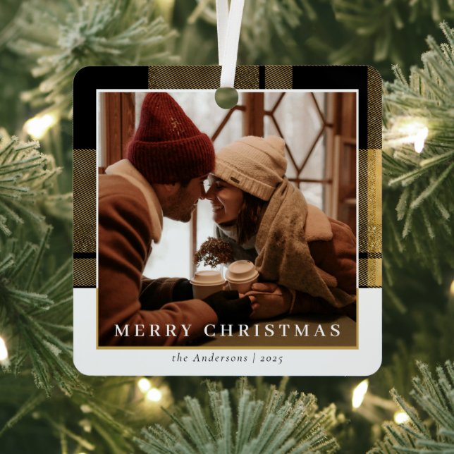 Modernl Stylish Gold Kariertes Weihnachtskuchen Fo Ornament Aus Metall (InSitu)