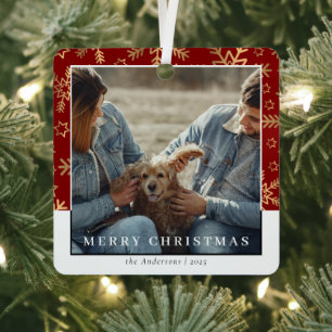 Modernl Stylish Red Gold Christmas Couple Foto Ornament Aus Metall