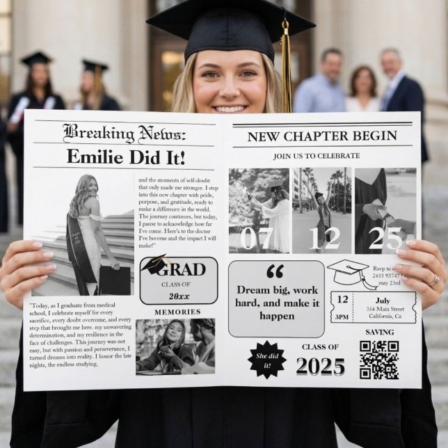 ModernMinimalist Uni-Abschluß Newspaper Einladung (Von Creator hochgeladen)