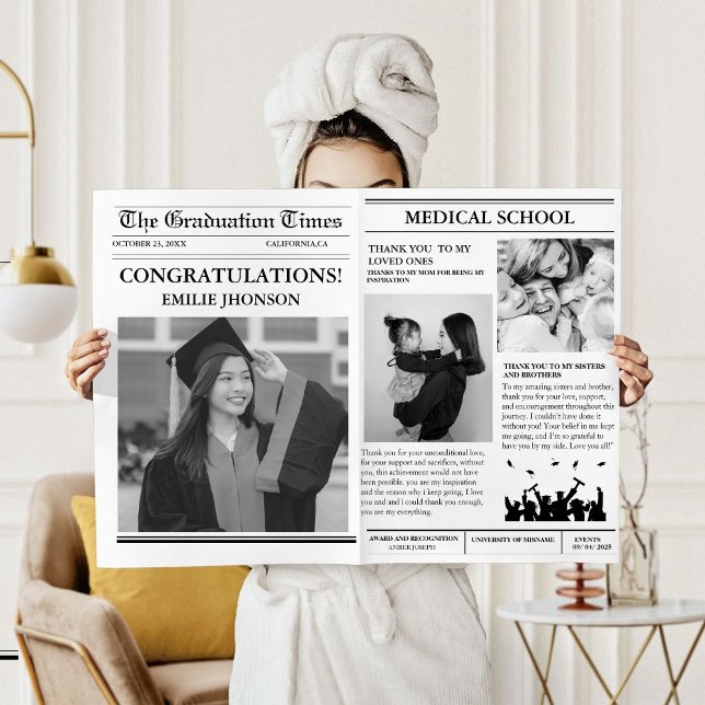 ModernMinimalist Uni-Abschluß Newspaper Einladung (Von Creator hochgeladen)