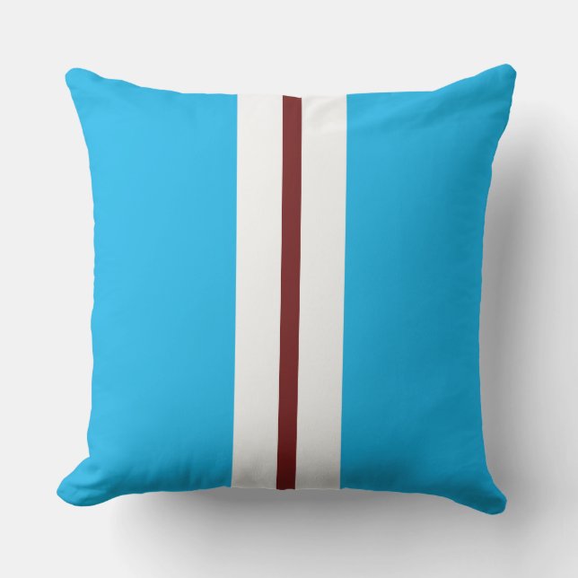 ModernSky Blue Deep Red White Racing Stripes Kissen (Vorderseite)