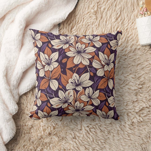 Modernste Fall-Blume Lila & Creme-Throw Kissen (Decke)