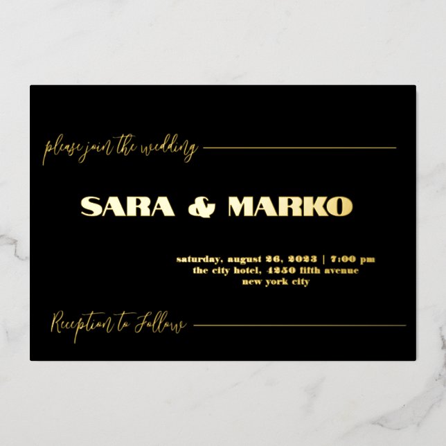 ModernTypografie | Minimalistische Hochzeit Folieneinladung (Vorderseite)