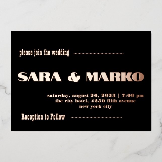 ModernTypografie | Minimalistische Hochzeit Folieneinladung (Vorderseite)