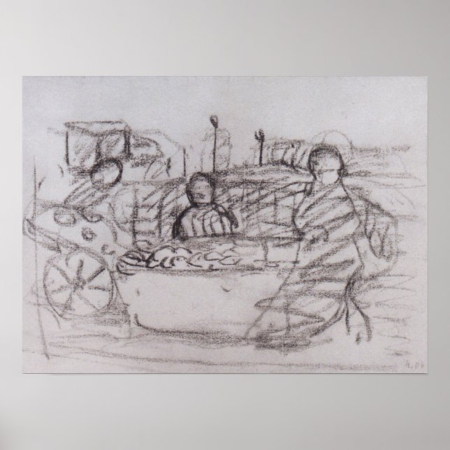 Modersohn Becker - Drei Frauen am Markt Poster (Vorne)