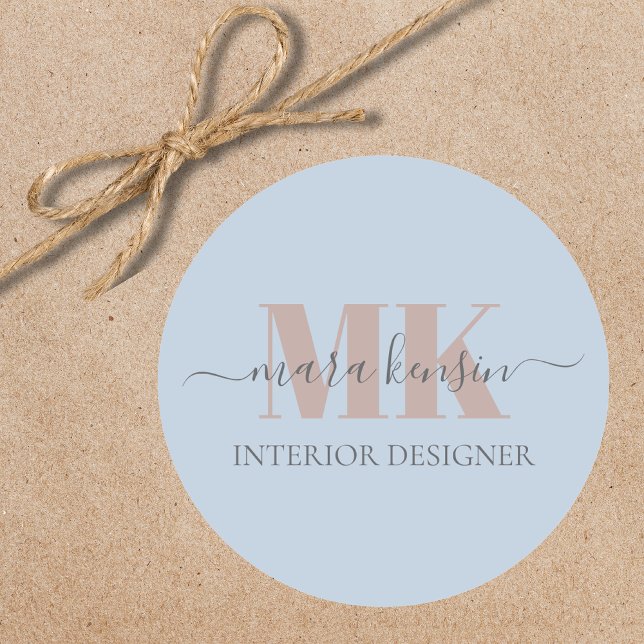 Modert Mocha Mousse Monogram Dusty Blue Runder Aufkleber (Von Creator hochgeladen)