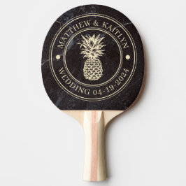 Modest Dark Stone Pineapple Wedding Crest & Names Tischtennis Schläger