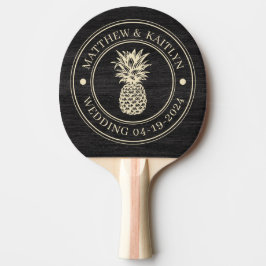Modest Dark Wood Pineapple Wedding Crest & Names Tischtennis Schläger