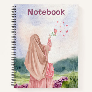 Modest Girl in Nature - Pink & Purple Watercolor N Notizbuch