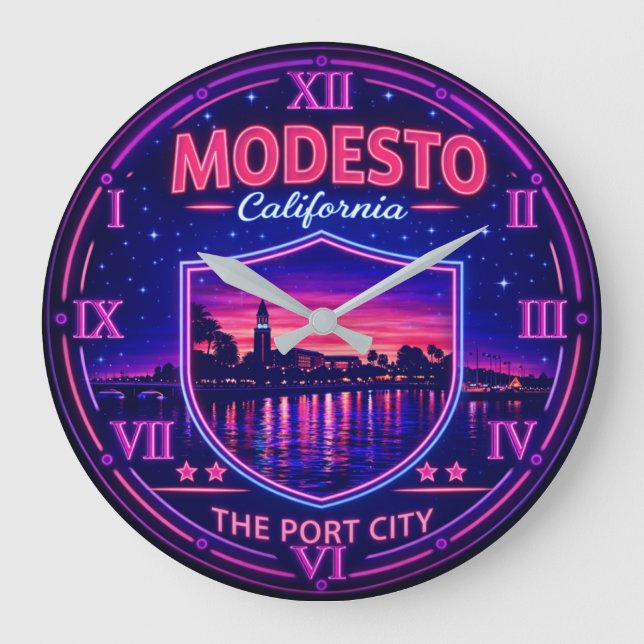 Modesto California Riverfront Große Wanduhr (Vorderseite)