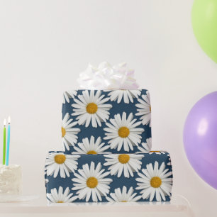 Modeweiße Gänseblümchen - Marineblaue Mode Geschenkpapier