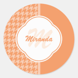 Modifiziertes Orange Hahnentrittmuster Monogramm u Runder Aufkleber
