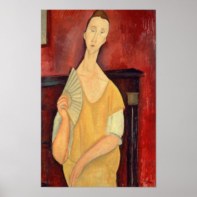 Modigliani Frau mit Fan Modern Art Print Poster (Vorne)