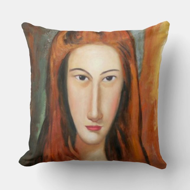 Modigliani - Portrait von Jeanne Hebuterne Pillow Kissen (Vorderseite)
