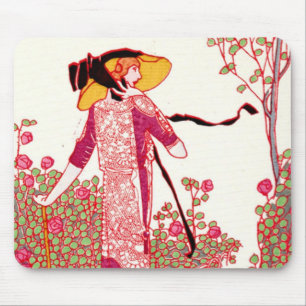 Modisch Art Déco Dame im Rose Garden Mousepad