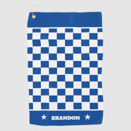 Modisch blaues, weißes, kariertes Muster und Stars Golfhandtuch