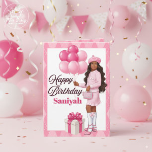 Modisch Brown Girl/Teen Pink zum Geburtstag Karte