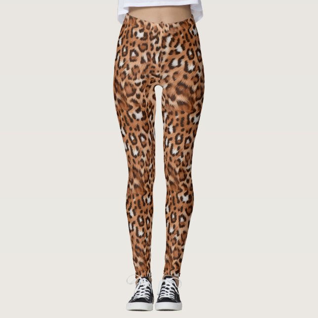 Modisch, fierce, braun, weiß und schwarz Leopard Leggings (Vorderseite)