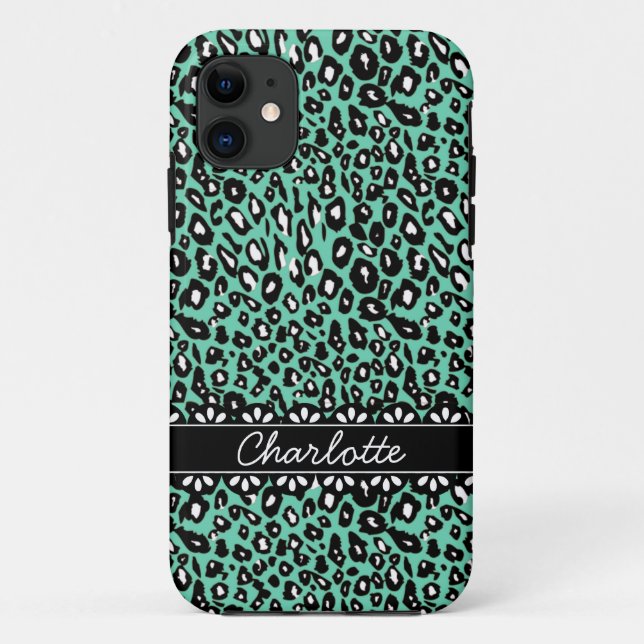Modisch geprägter Minze Leopard Print and Lace Case-Mate iPhone Hülle (Rückseite)