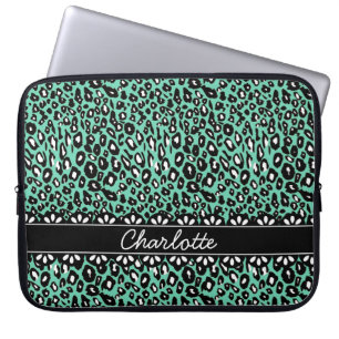 Modisch geprägter Minze Leopard Print and Lace Laptopschutzhülle