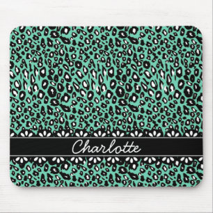 Modisch geprägter Minze Leopard Print and Lace Mousepad