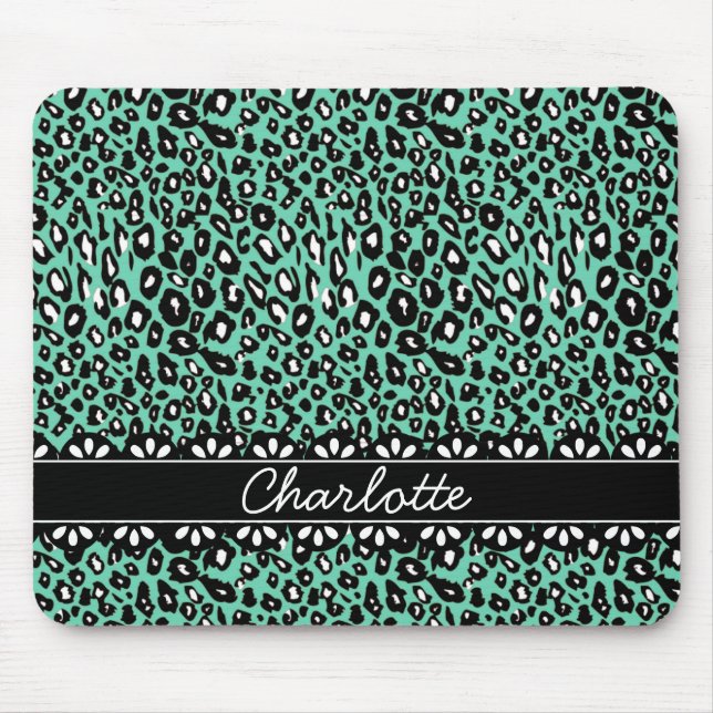 Modisch geprägter Minze Leopard Print and Lace Mousepad (Vorne)