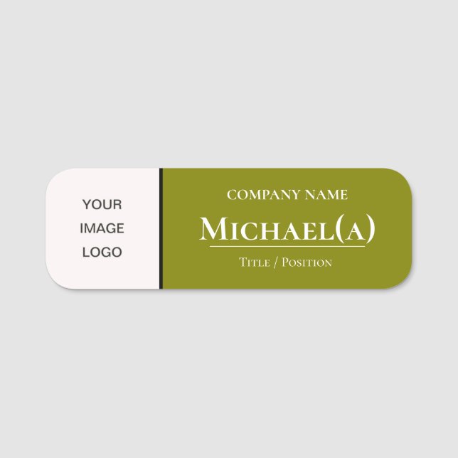 Modisch: Olive Dark Green & White: FirmenLOGO Namensschild (Vorderseite)