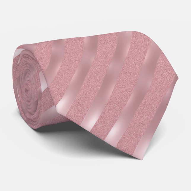 Modisch Rose Gold Glitzer Striping Vorlage Elegant Krawatte (Gerollt)