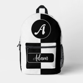 Modisch Schwarz/Weiß - Anfangsname Monogramm Bedruckter Rucksack