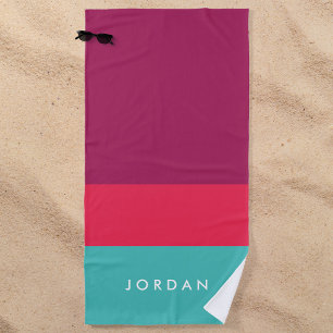 Modisch stilvolles Lila Rosa Türkis Color Block Strandtuch
