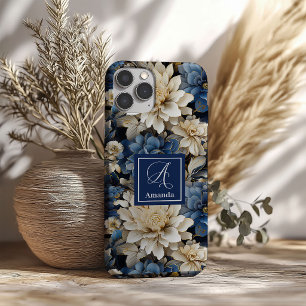 Modische blaue und elfenbeinfarbene Blumen stilvol iPhone 16 Hülle