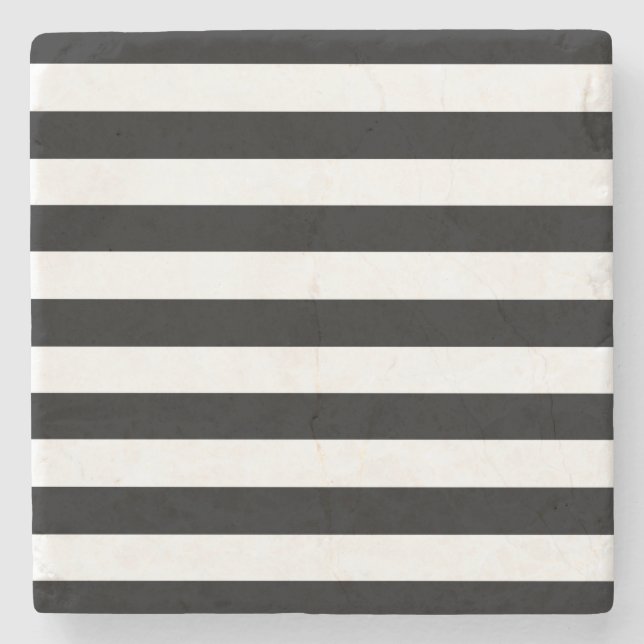 Modische breite horizontale Schwarzweiss-Streifen Steinuntersetzer (Vorderseite)