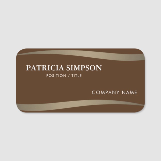 Modische Chic Brown & Golden Earth Tone Ribbons Namensschild (Vorderseite)