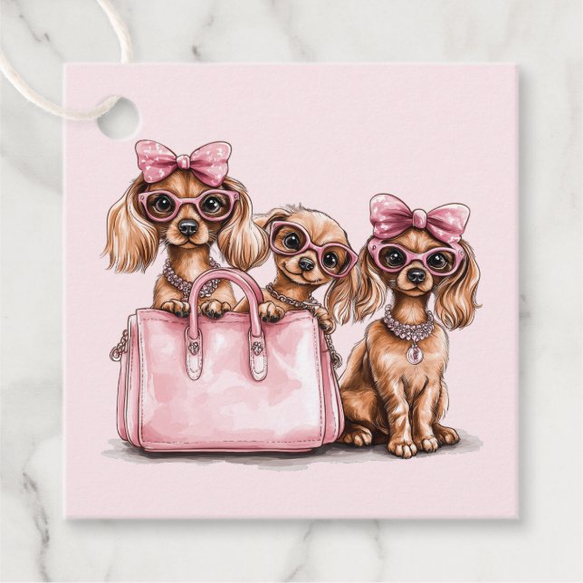 Modische Dackel Hunde rosa Purpur Geschenkanhänger (Vorderseite)