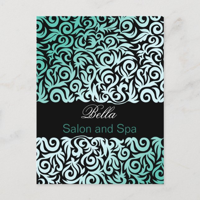 modische Damask aqua business DankeYou Cards Postkarte (Vorderseite)