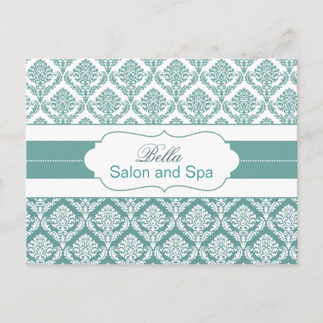 modische Damask aqua business DankeYou Cards Postkarte (Vorderseite)