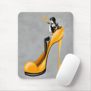 Modische Dame in Stiletto Gelbe Maus Mat Mousepad